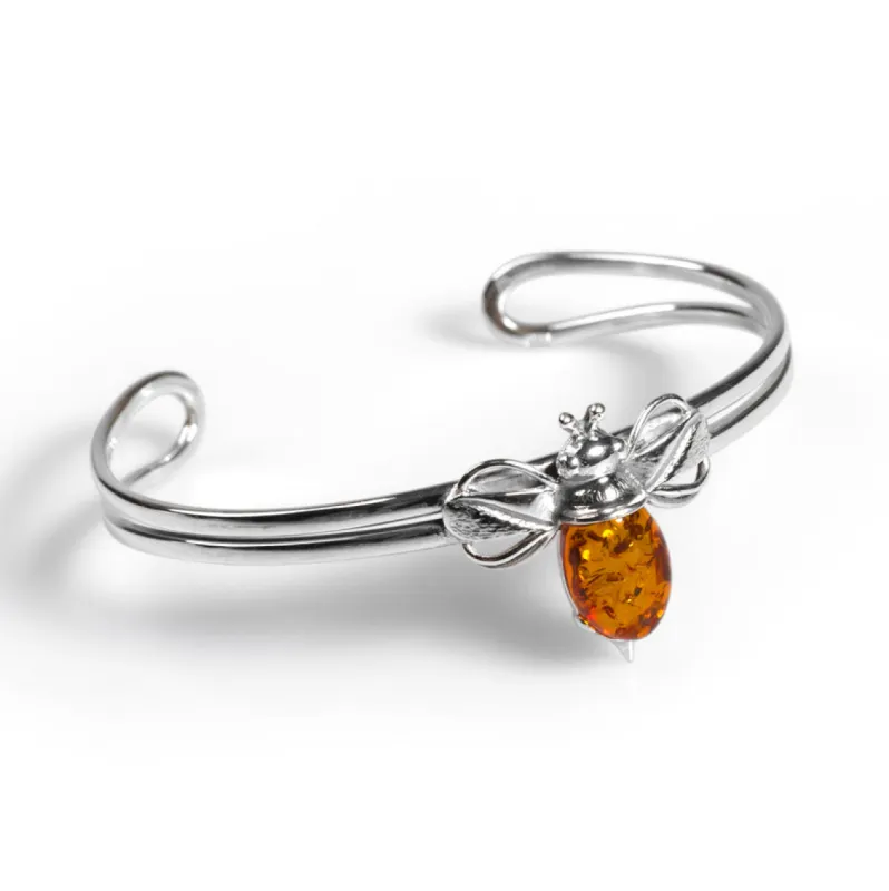 Bumble Bee Bangle in Silver and Amber sold by Henryka