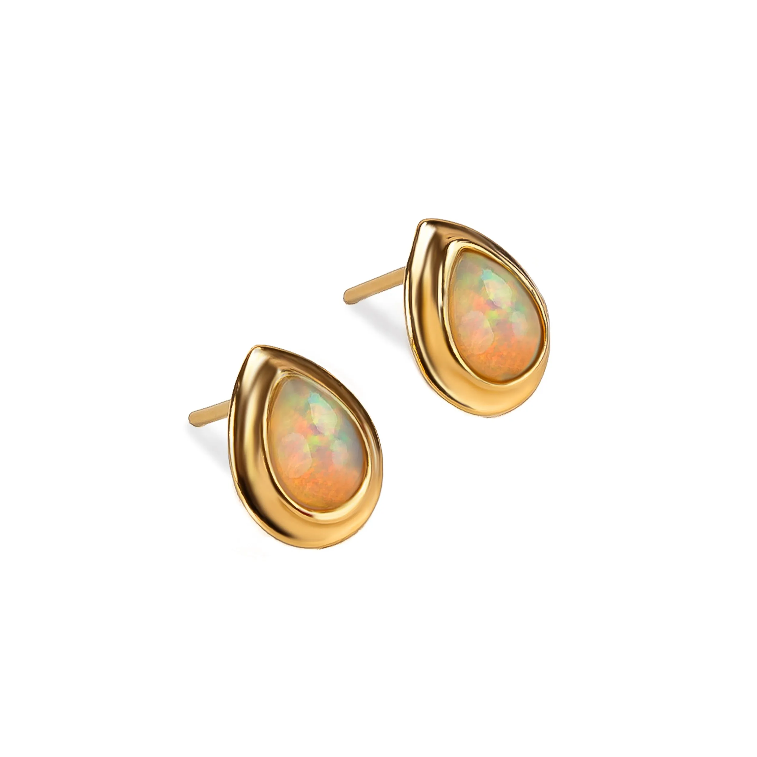 Classic Teardrop Stud Earrings in Silver with 24ct Gold and Ethiopian Opal sold by Henryka