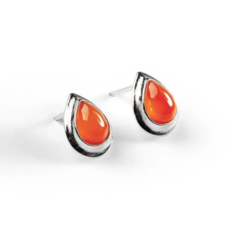 Classic Teardrop Stud Earrings in Silver and Carnelian sold by Henryka