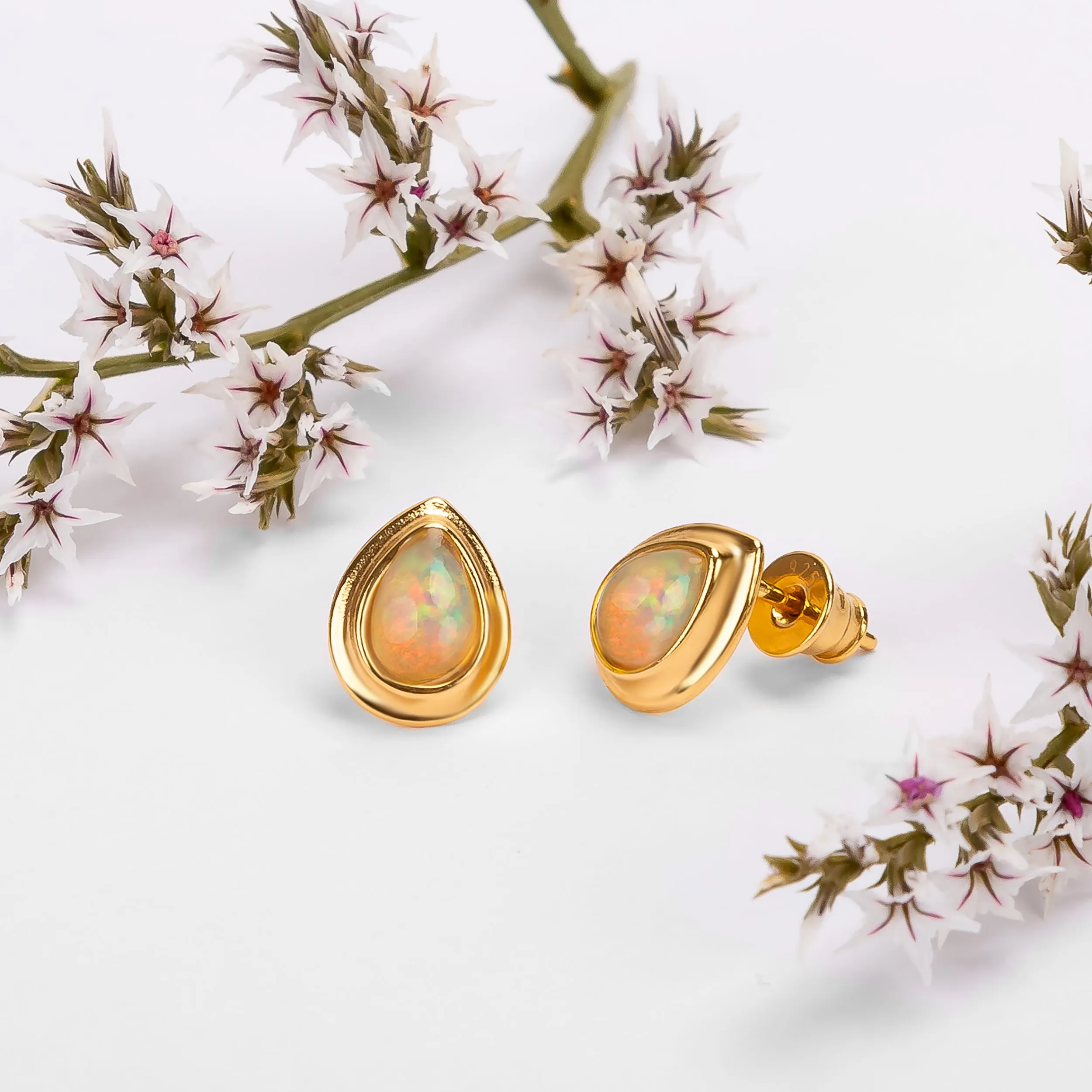 Classic Teardrop Stud Earrings in Silver with 24ct Gold and Ethiopian Opal sold by Henryka product image thumbnail 2