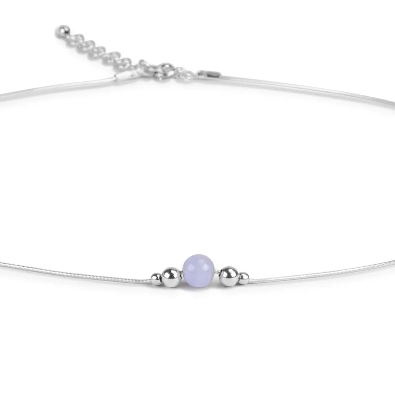 Delicate Single Stone Necklace in Silver and Blue Lace Agate sold by Henryka