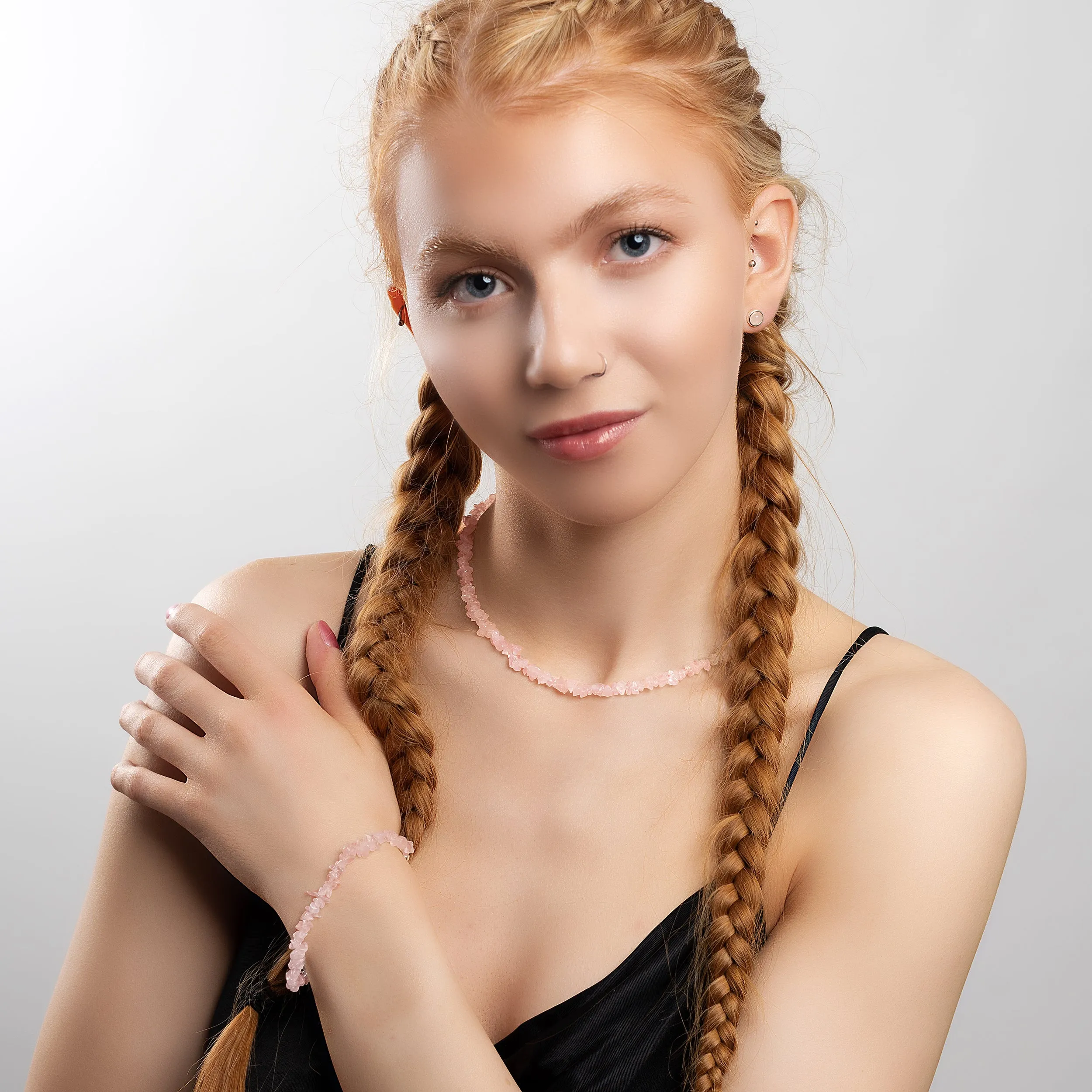 Mini Nugget Bead Necklace in Silver and Rose Quartz sold by Henryka product image thumbnail 4