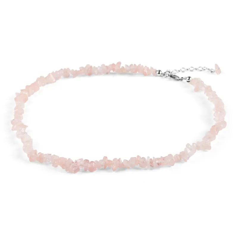 Mini Nugget Bead Necklace in Silver and Rose Quartz sold by Henryka