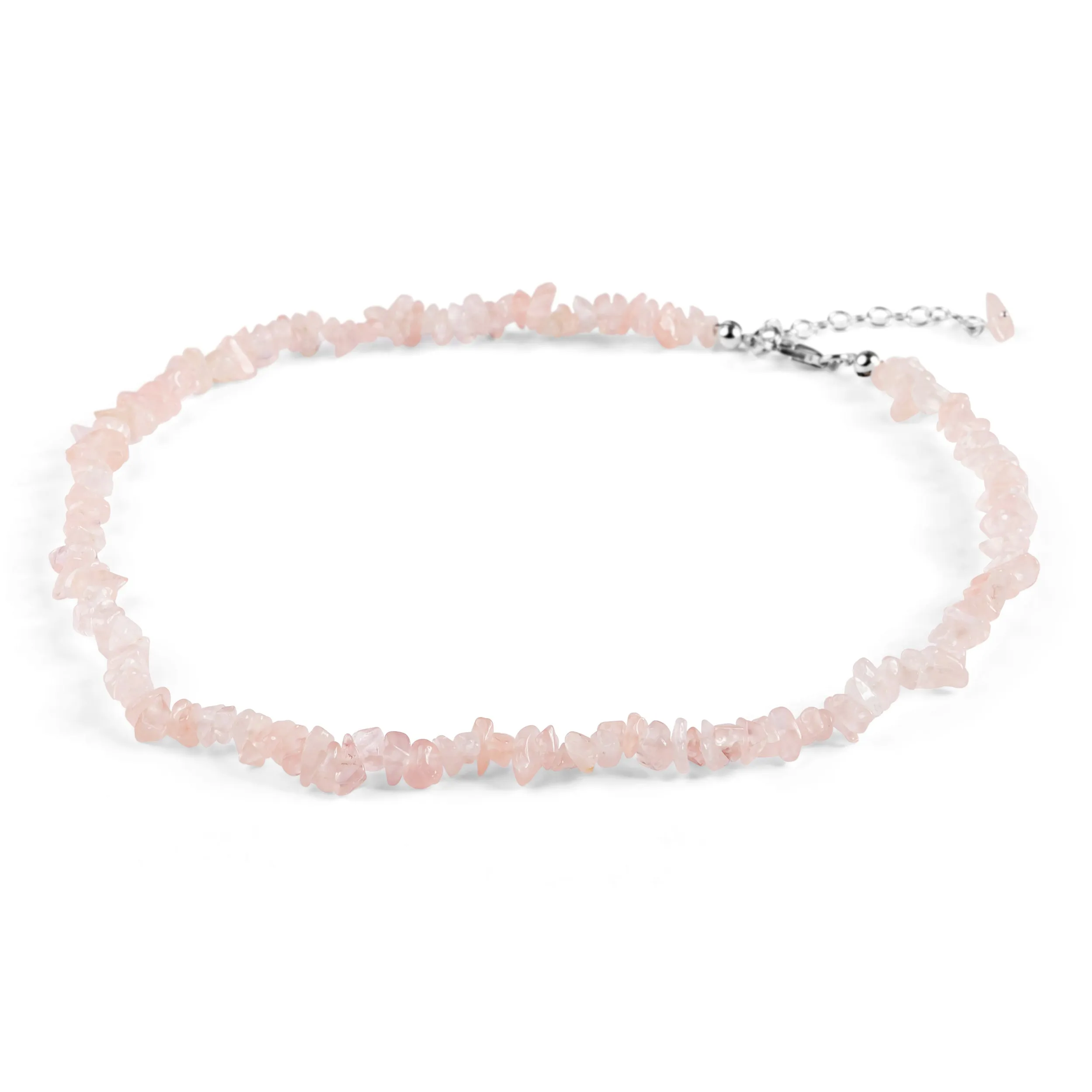 Mini Nugget Bead Necklace in Silver and Rose Quartz sold by Henryka