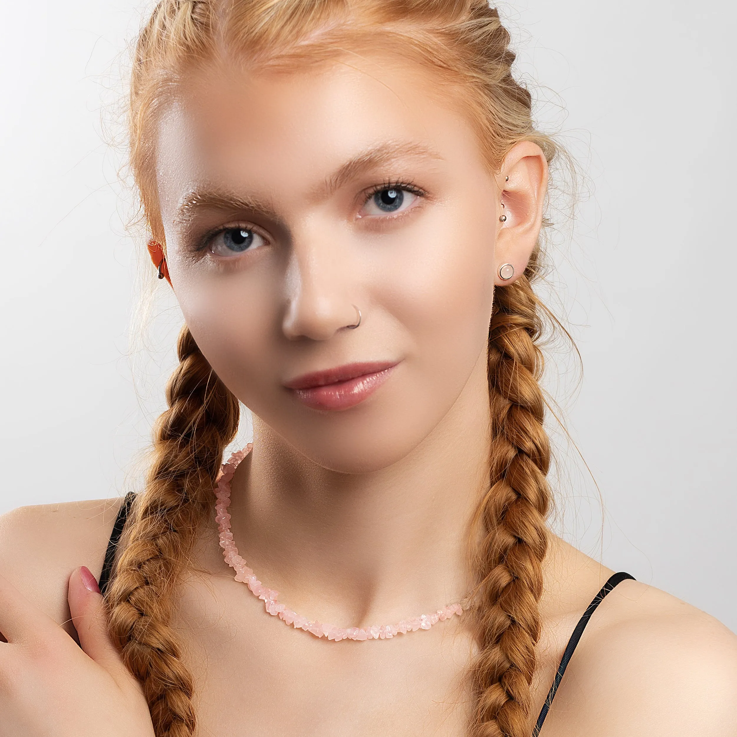 Mini Nugget Bead Necklace in Silver and Rose Quartz sold by Henryka product image thumbnail 3