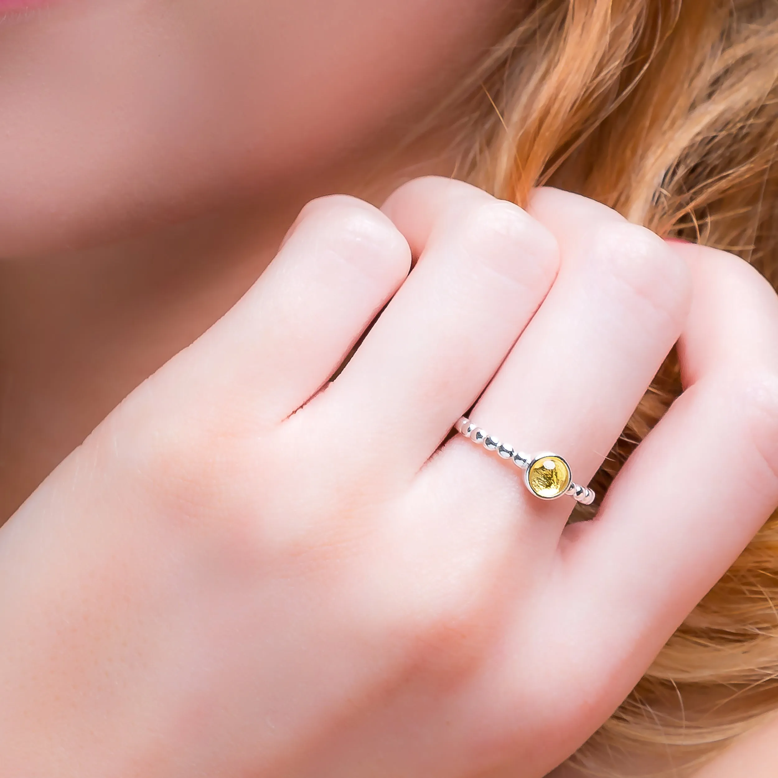 Round Charm Bead Ring in Silver and Citrine sold by Henryka product image thumbnail 2