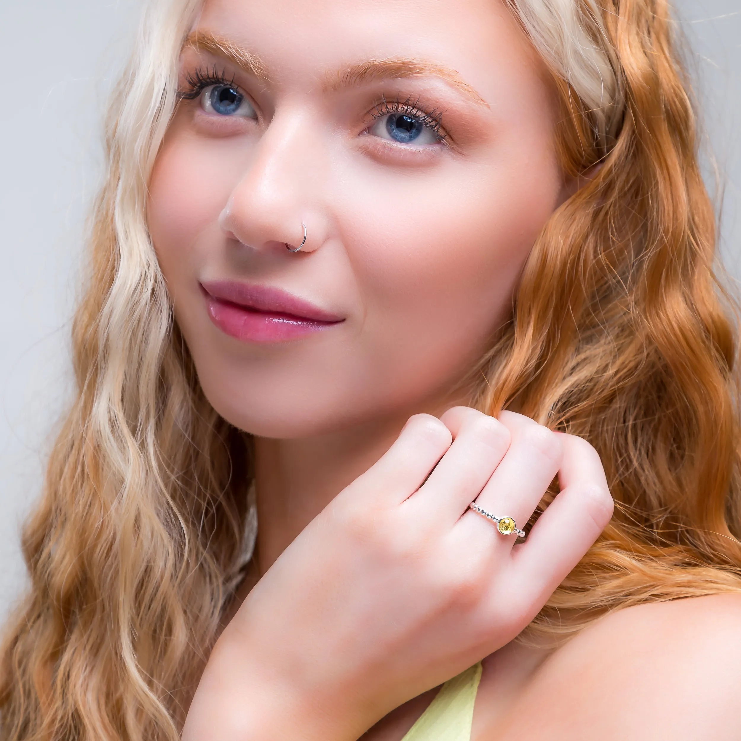 Round Charm Bead Ring in Silver and Citrine sold by Henryka product image thumbnail 3