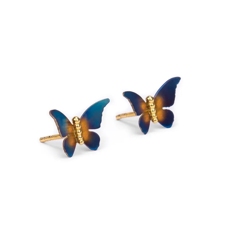 Butterfly Stud Earrings in Titanium & Sterling Silver with 24ct Gold sold by Henryka