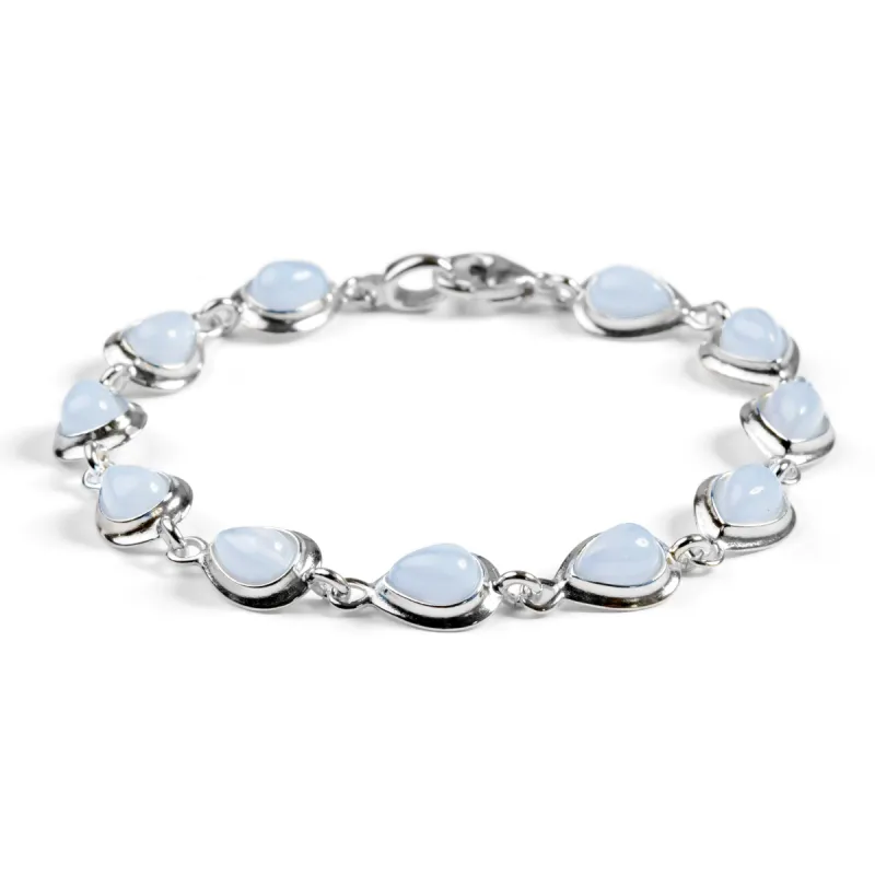 Classic Teardrop Link Bracelet in Silver and Blue Lace Agate sold by Henryka