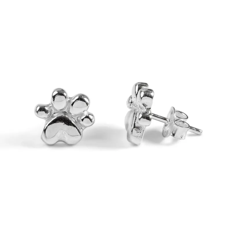 Paw Print Stud Earrings in Silver sold by Henryka
