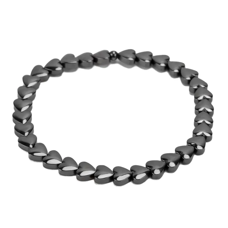 Stretch Heart Shaped Bead Bracelet in Black Hematite sold by Henryka