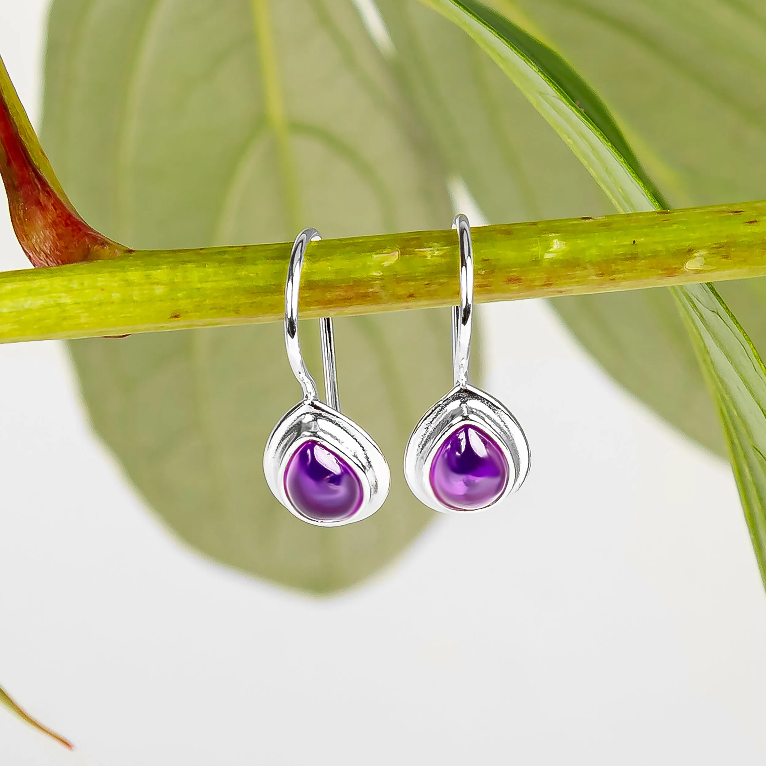 Classic Teardrop Hook Earrings in Silver and Amethyst sold by Henryka product image thumbnail 4
