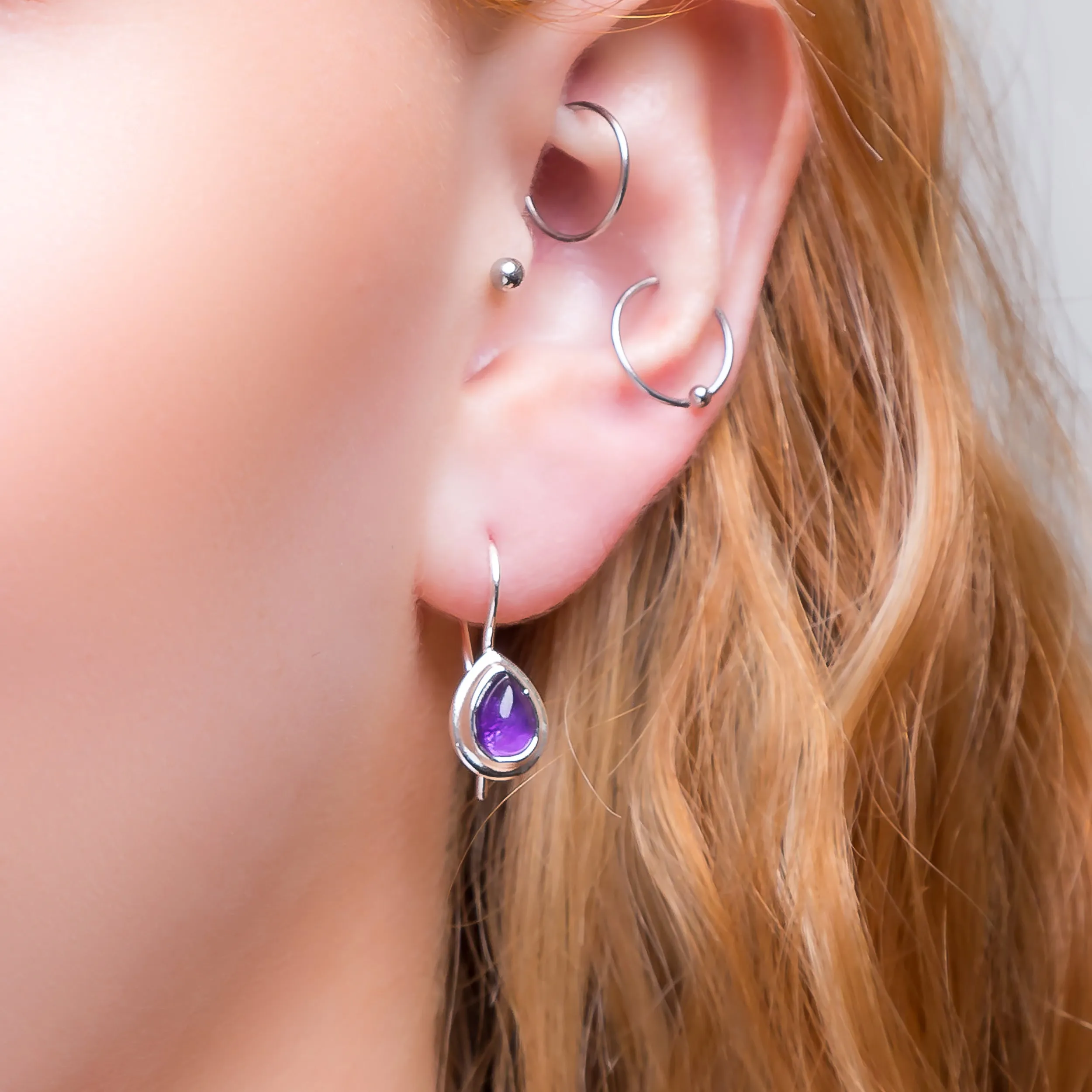 Classic Teardrop Hook Earrings in Silver and Amethyst sold by Henryka product image thumbnail 2