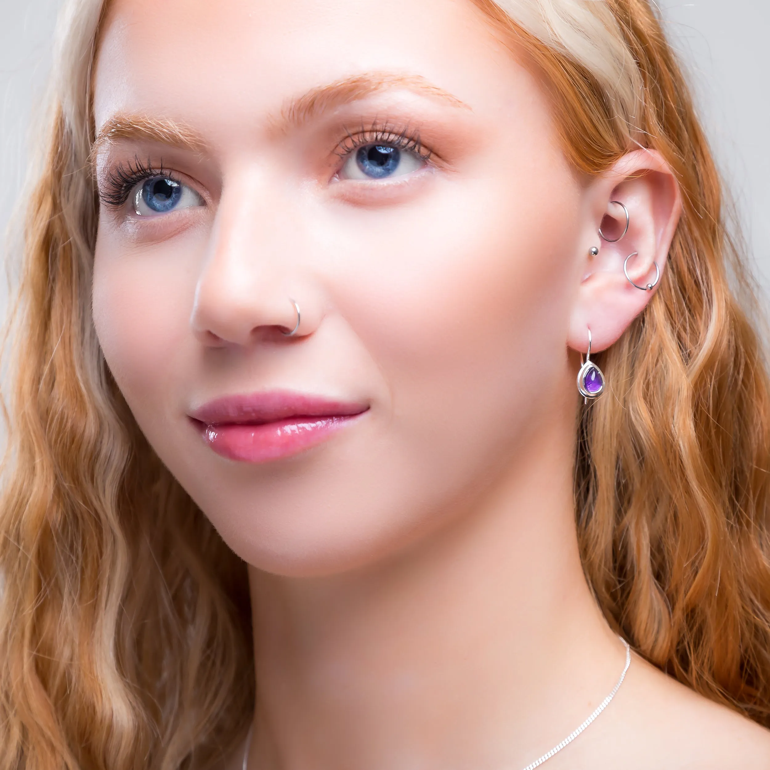 Classic Teardrop Hook Earrings in Silver and Amethyst sold by Henryka product image thumbnail 3