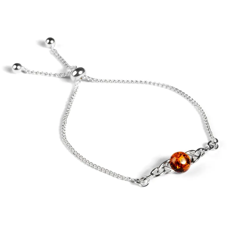 Celtic Style Adjustable Friendship Bracelet in Silver and Amber sold by Henryka