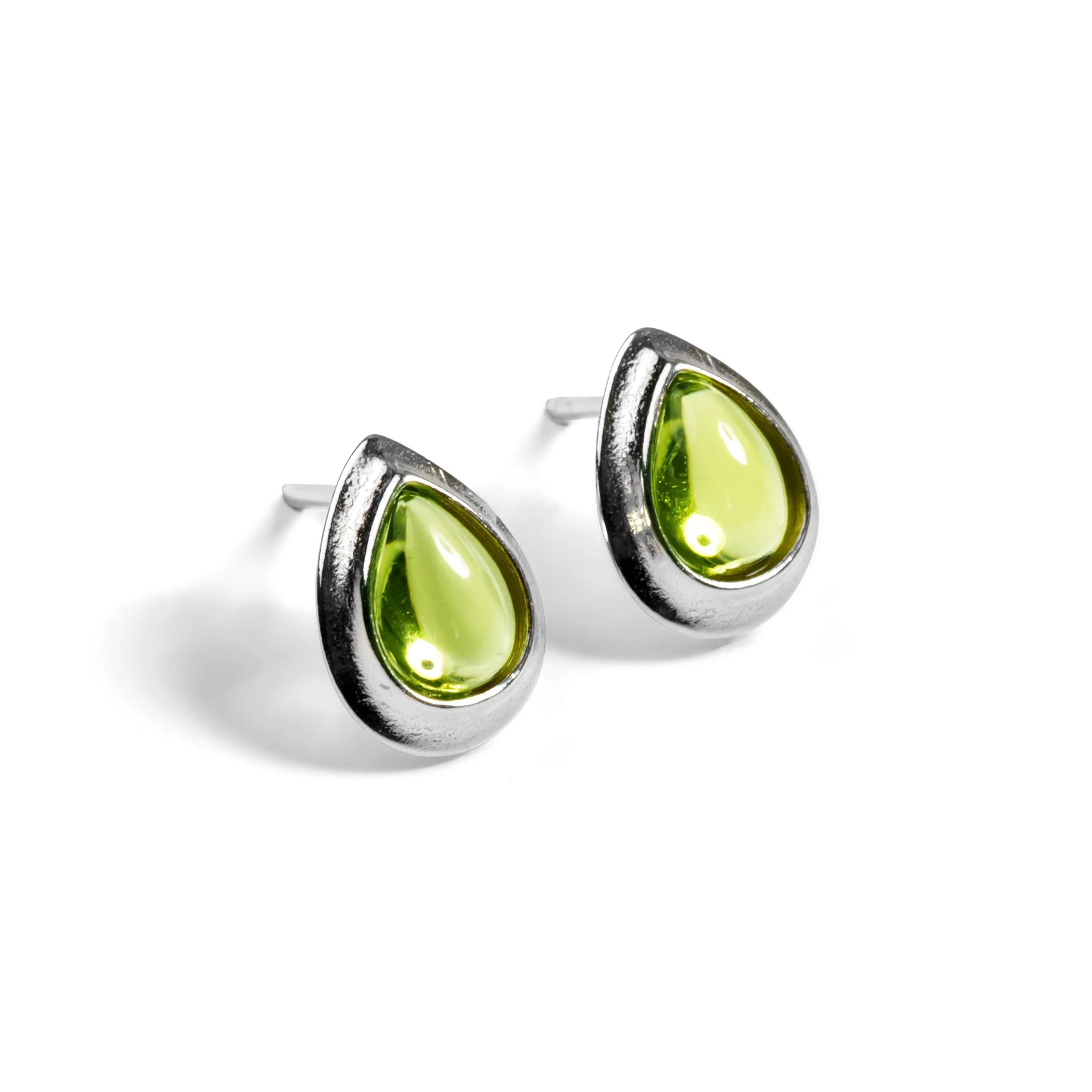 Classic Teardrop Stud Earrings in Silver and Peridot sold by Henryka