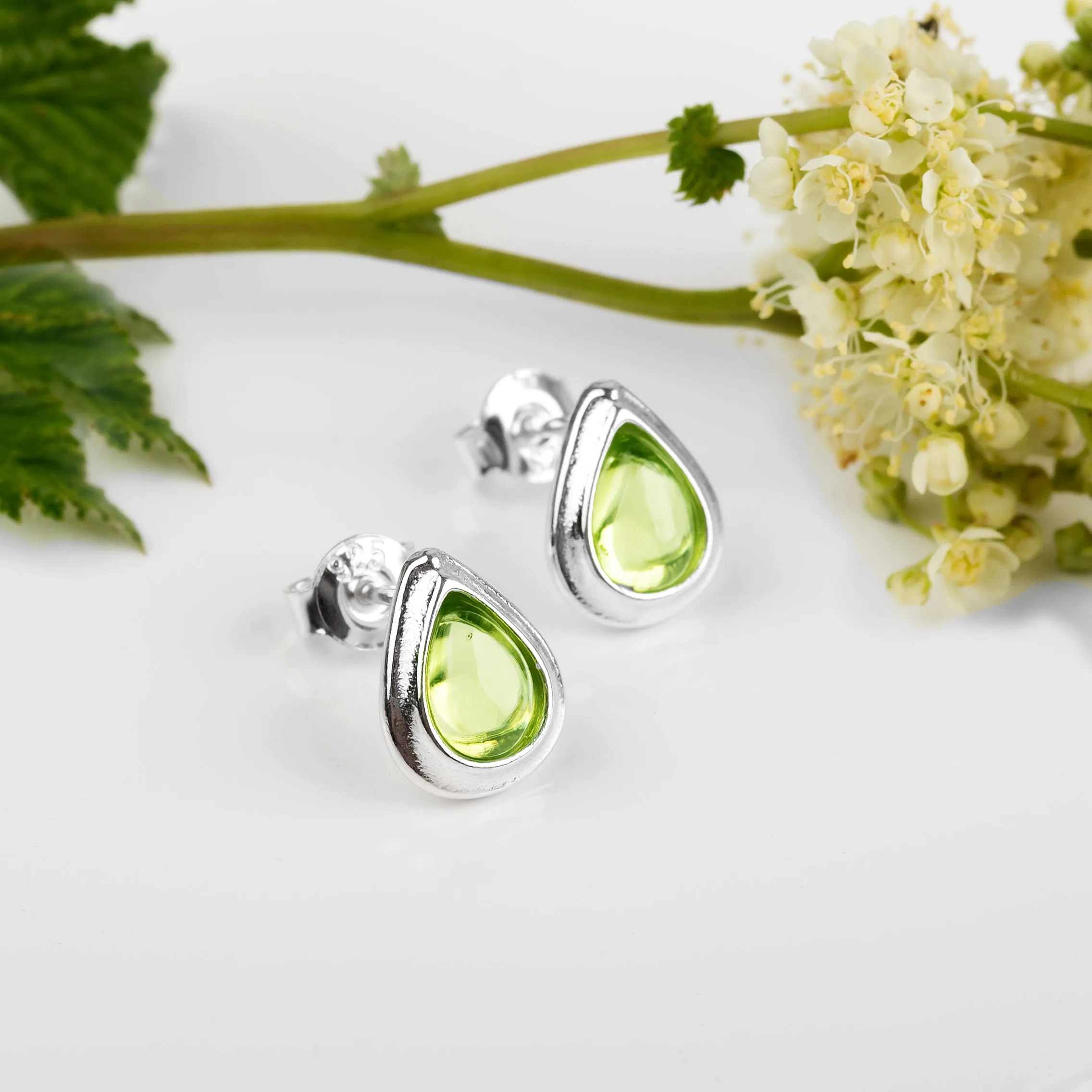 Classic Teardrop Stud Earrings in Silver and Peridot sold by Henryka product image thumbnail 5