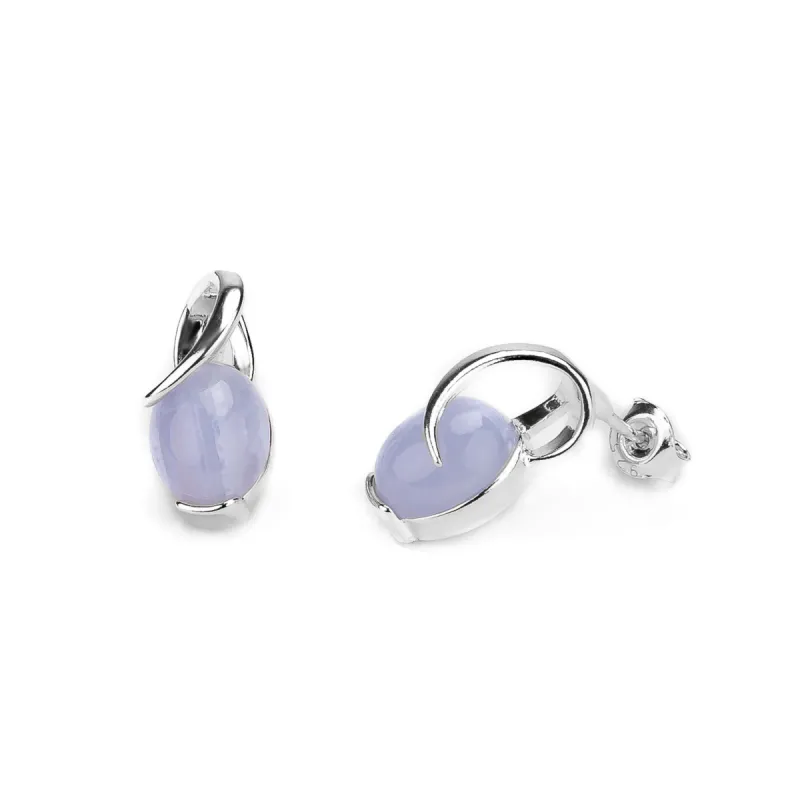 Oval Twist Earrings in Silver & Blue Lace Agate sold by Henryka