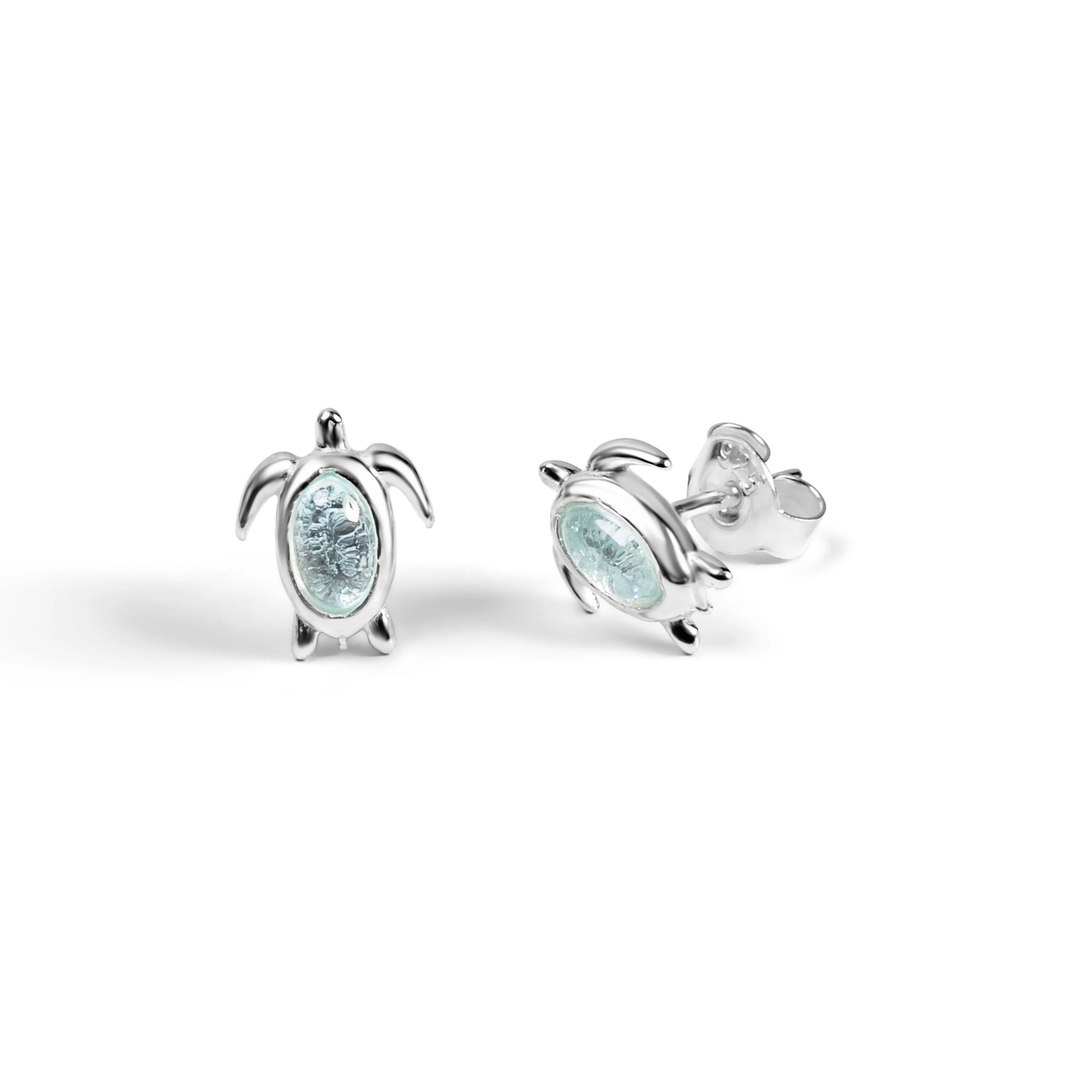 Turtle Stud Earrings in Silver & Blue Topaz sold by Henryka