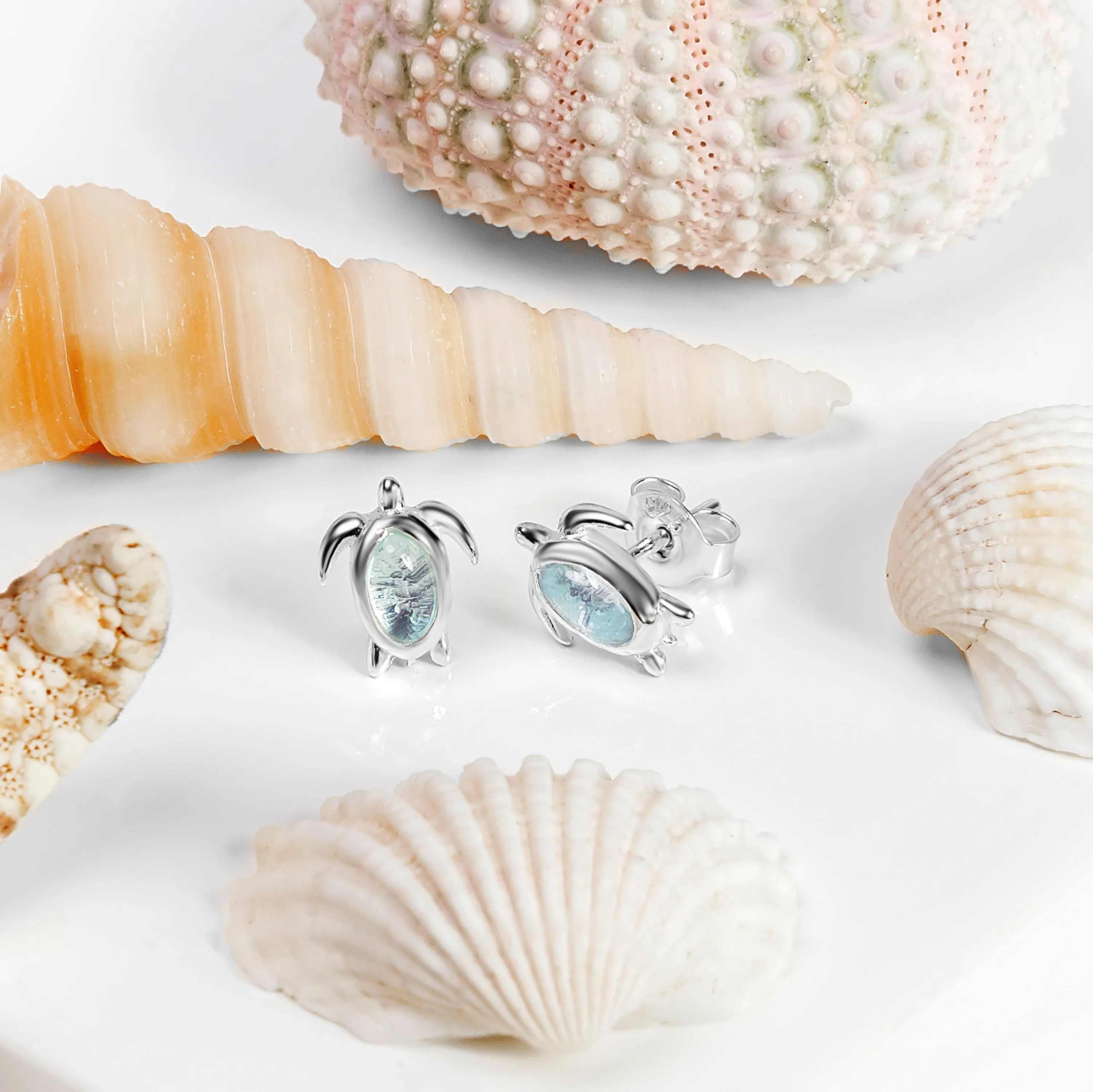 Turtle Stud Earrings in Silver & Blue Topaz sold by Henryka product image thumbnail 2