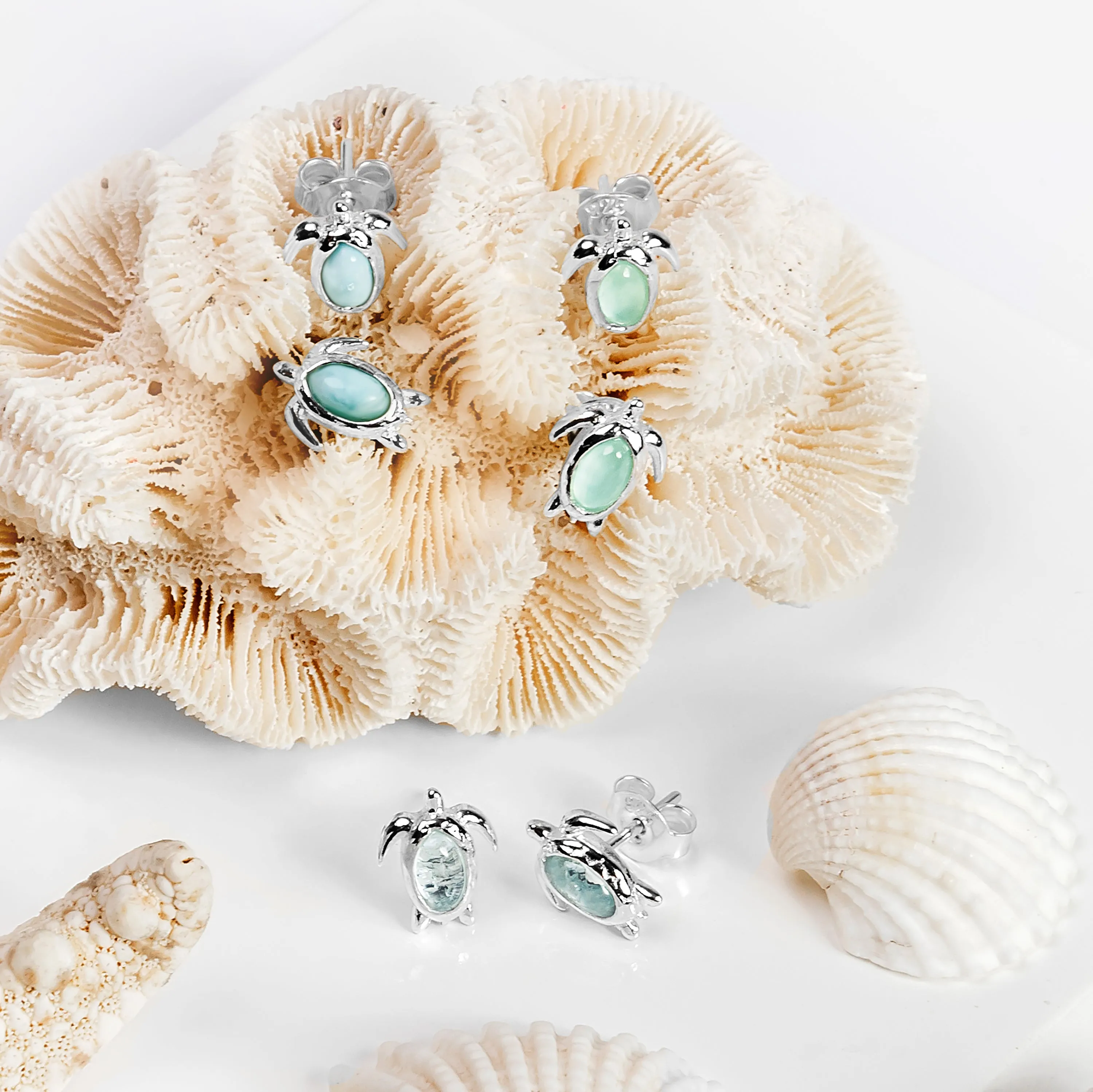 Turtle Stud Earrings in Silver & Blue Topaz sold by Henryka product image thumbnail 3