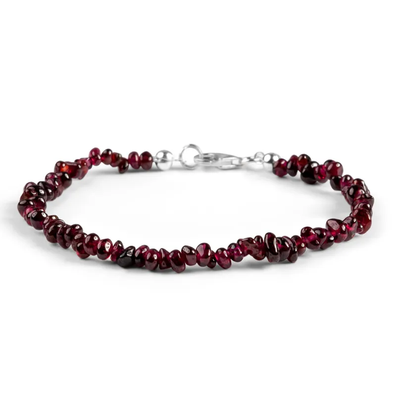 Mini Nugget Bead Bracelet in Silver and Garnet sold by Henryka