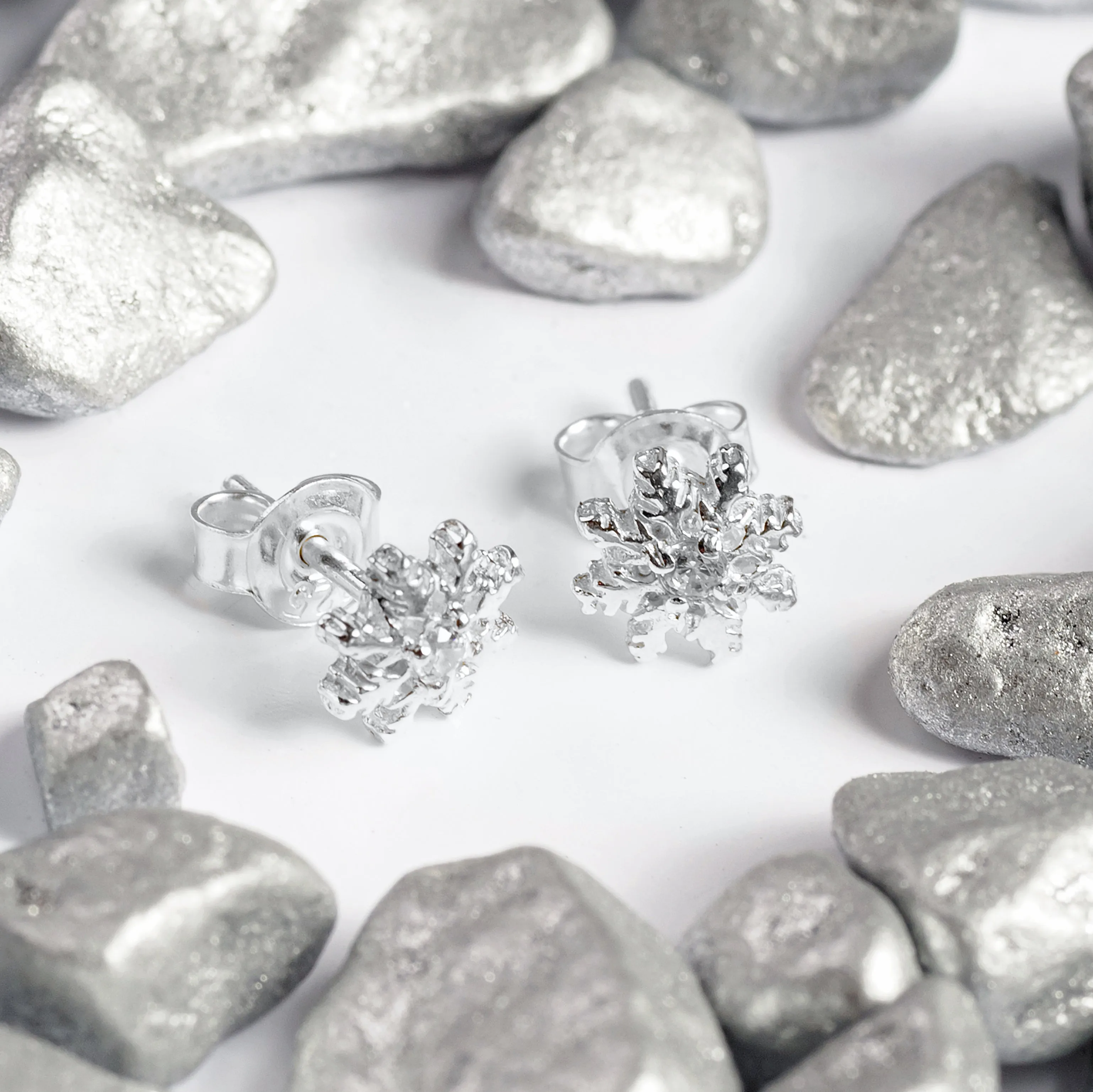 Snowflake Stud Earrings in Silver with Cubic Zirconia sold by Henryka product image thumbnail 4