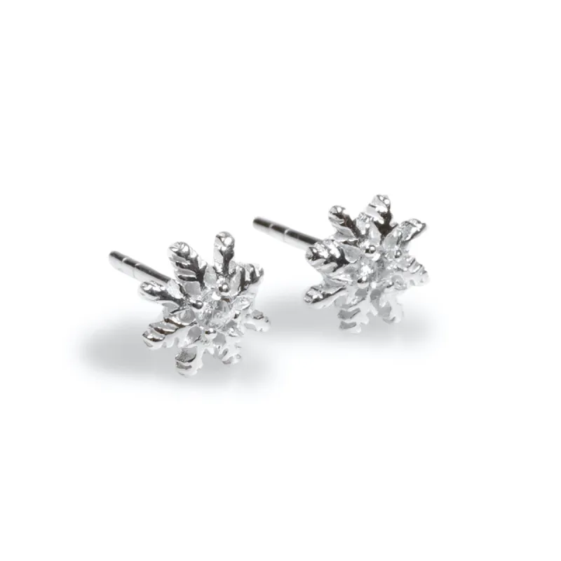Snowflake Stud Earrings in Silver with Cubic Zirconia sold by Henryka