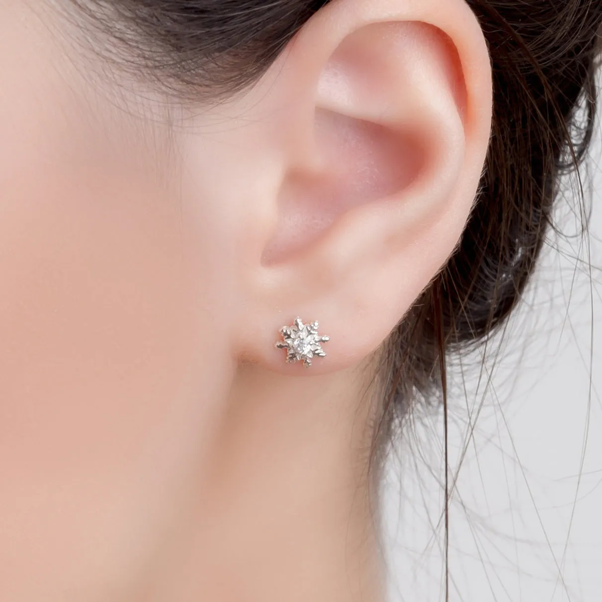 Snowflake Stud Earrings in Silver with Cubic Zirconia sold by Henryka product image thumbnail 2