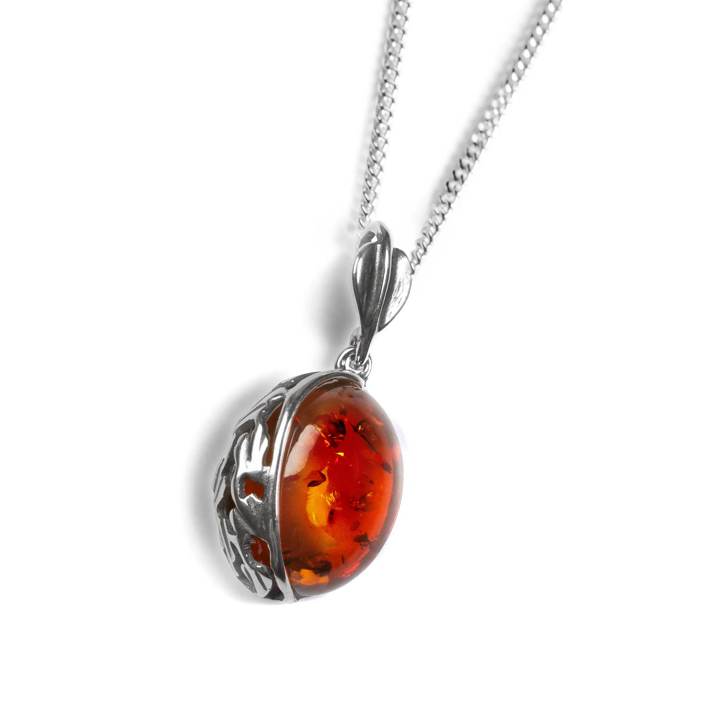 Cognac Amber Oval Necklace in Silver sold by Henryka