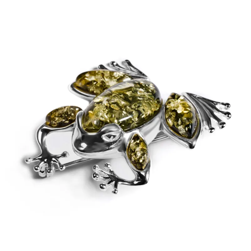 Frog Brooch in Silver and Green Amber sold by Henryka