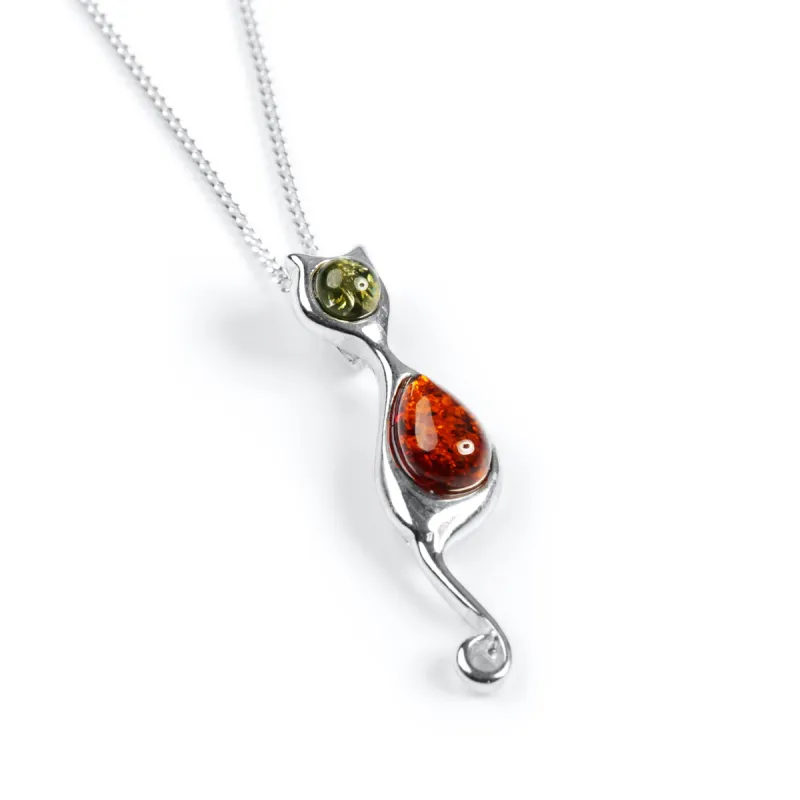 Cat Necklace in Silver and Amber sold by Henryka