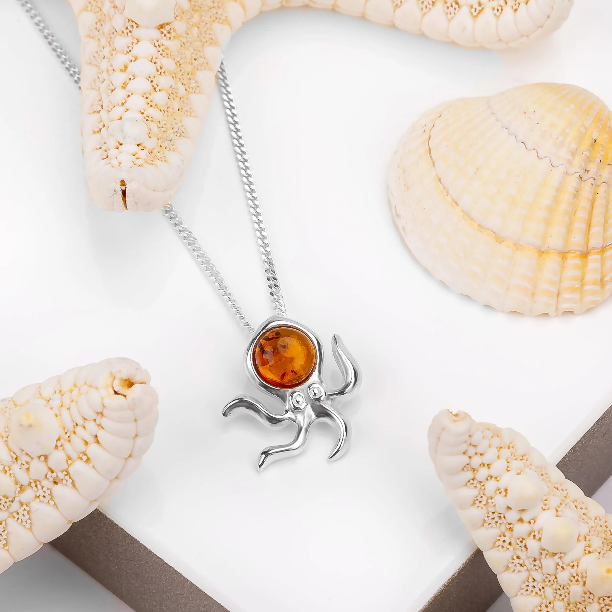 Miniature Octopus Necklace in Silver and Amber sold by Henryka product image thumbnail 5
