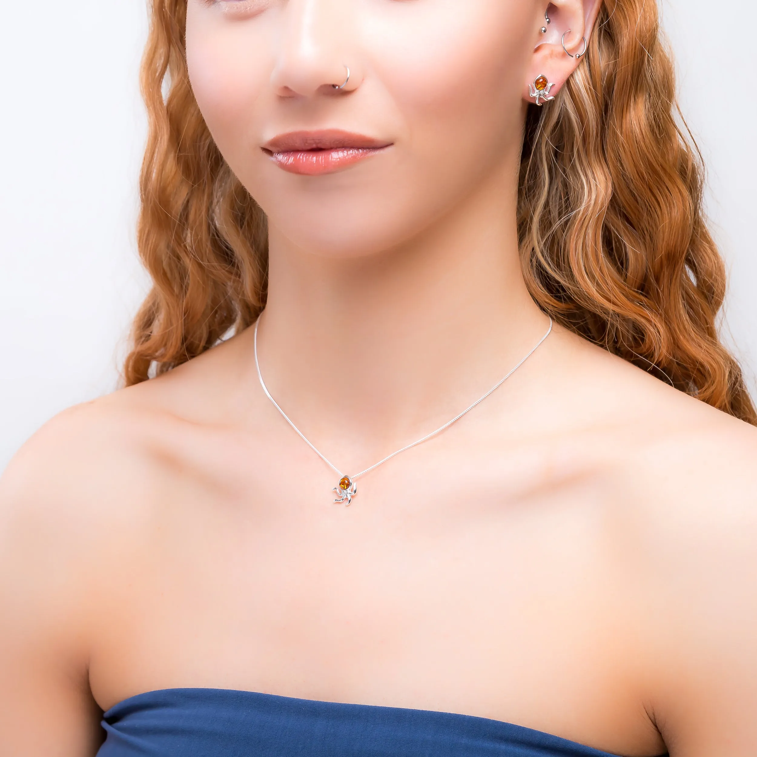 Miniature Octopus Necklace in Silver and Amber sold by Henryka product image thumbnail 3