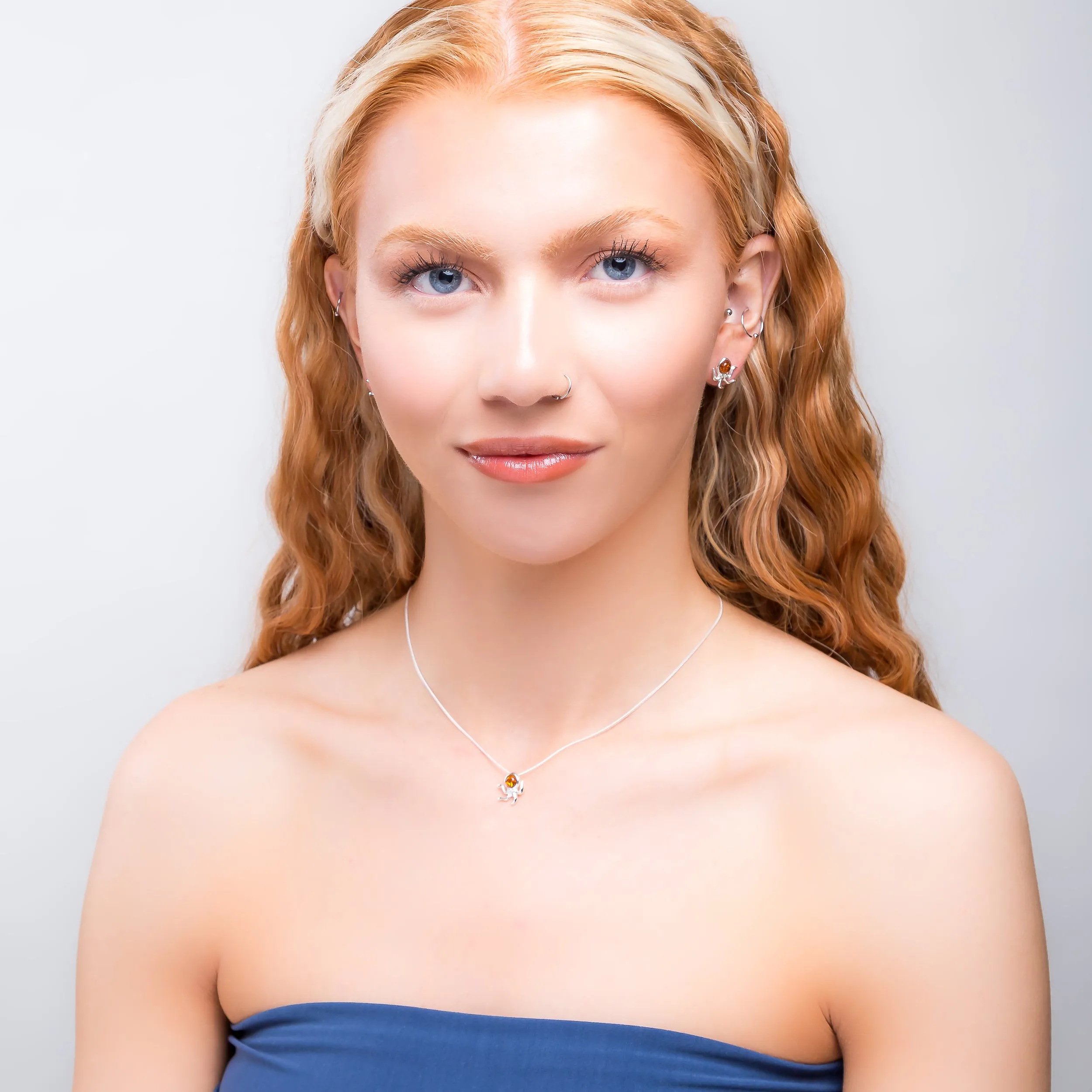 Miniature Octopus Necklace in Silver and Amber sold by Henryka product image thumbnail 4