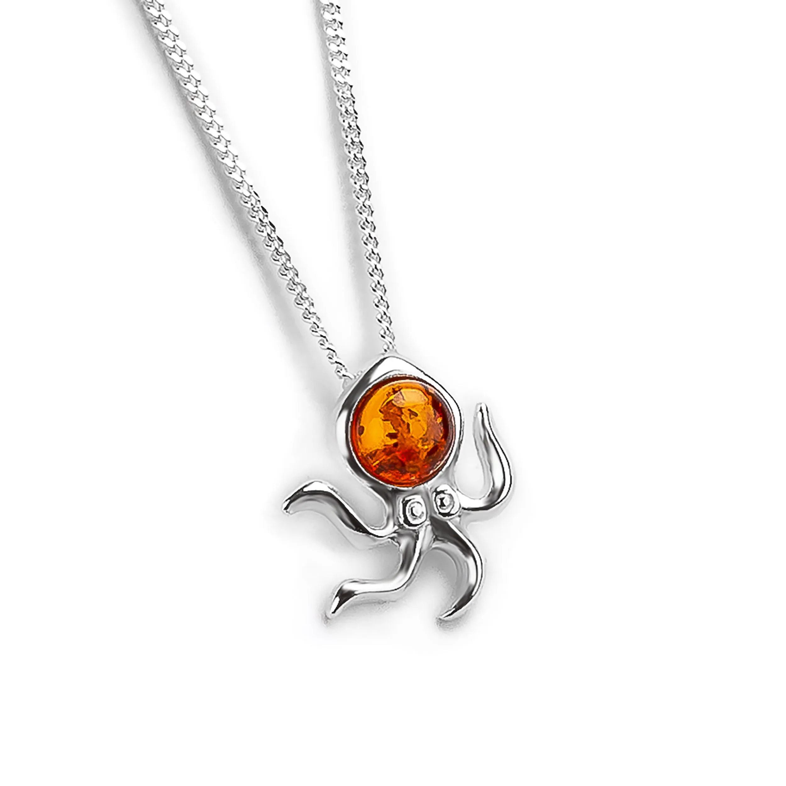 Miniature Octopus Necklace in Silver and Amber sold by Henryka