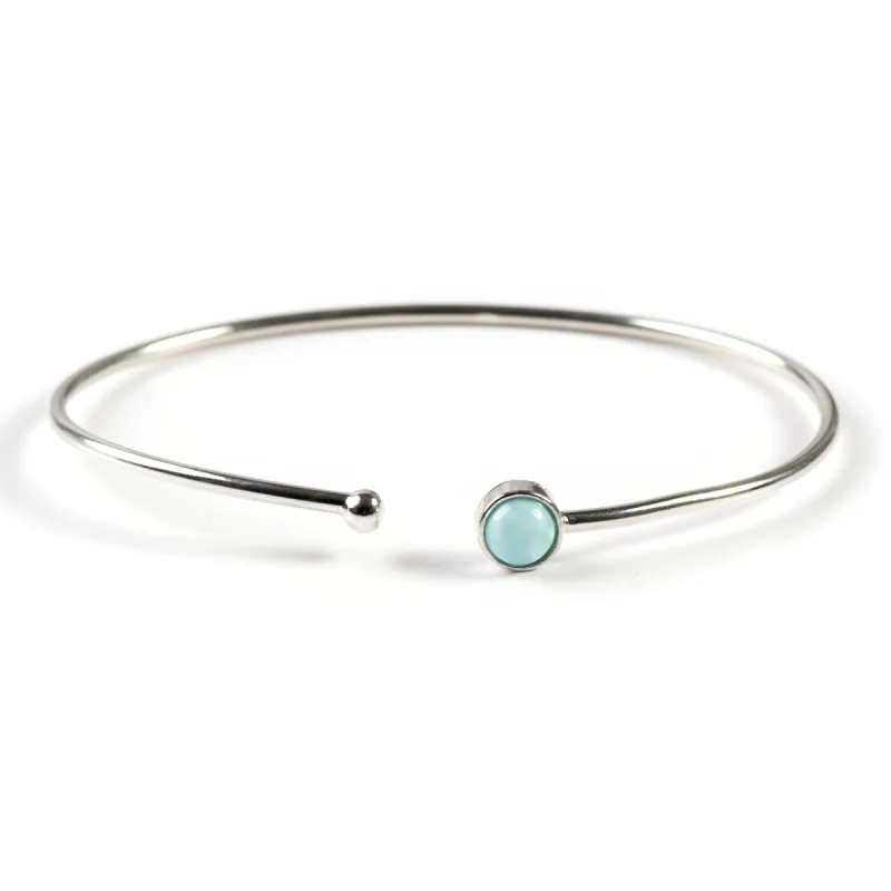 Simple Solo Cuff Bangle in Silver and Larimar sold by Henryka