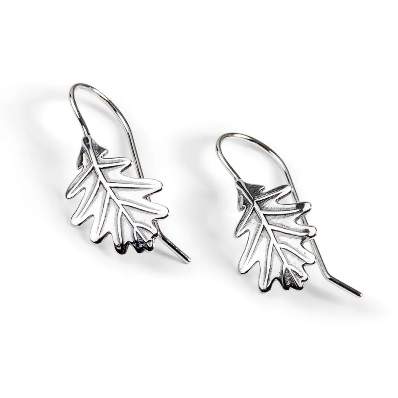 Oak Leaf Hook Earrings in Silver sold by Henryka