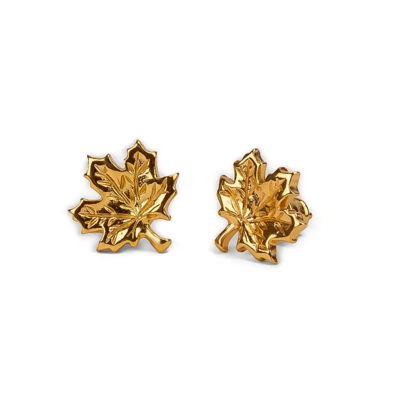 Maple Leaf Stud Earrings in Silver with 24ct Gold sold by Henryka