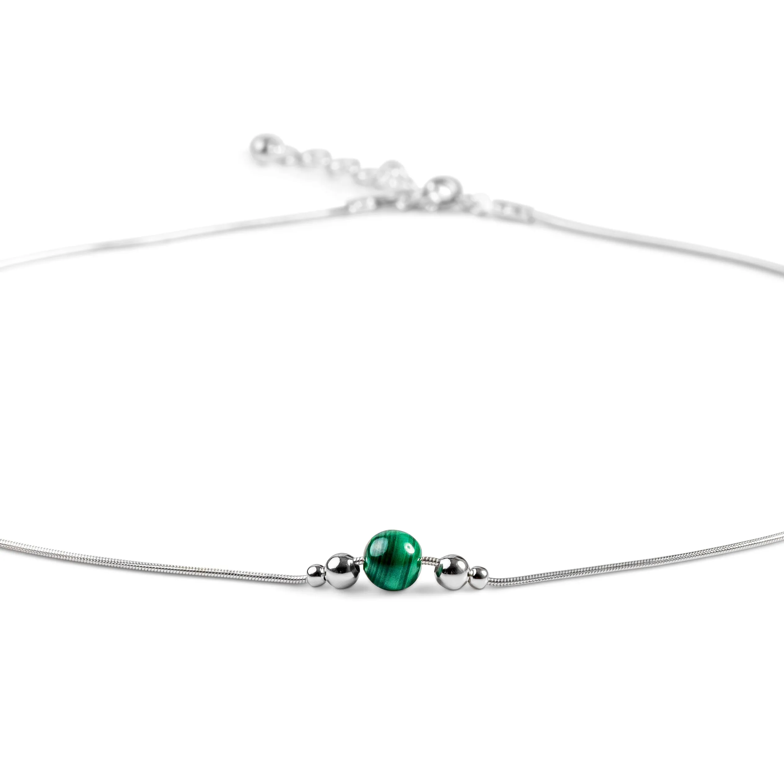Delicate Single Stone Necklace in Silver and Malachite sold by Henryka