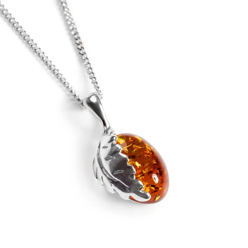 Mighty Oak Leaf Necklace in Silver and Amber sold by Henryka