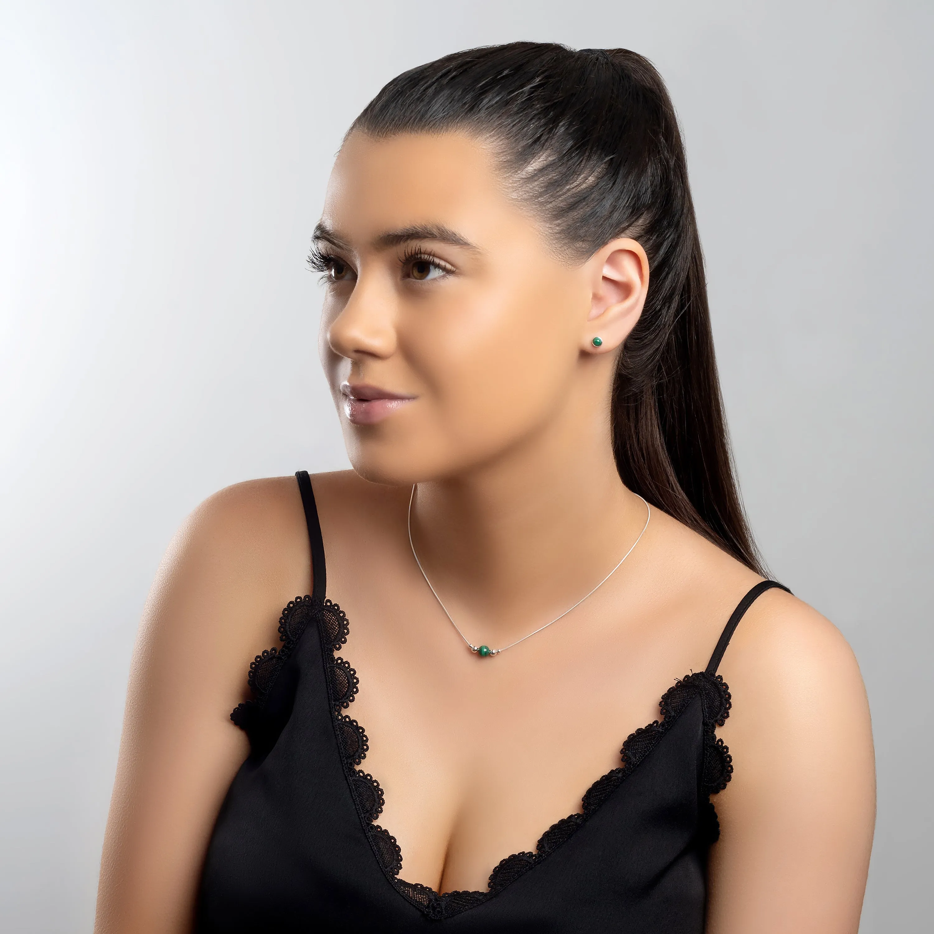 Delicate Single Stone Necklace in Silver and Malachite sold by Henryka product image thumbnail 3