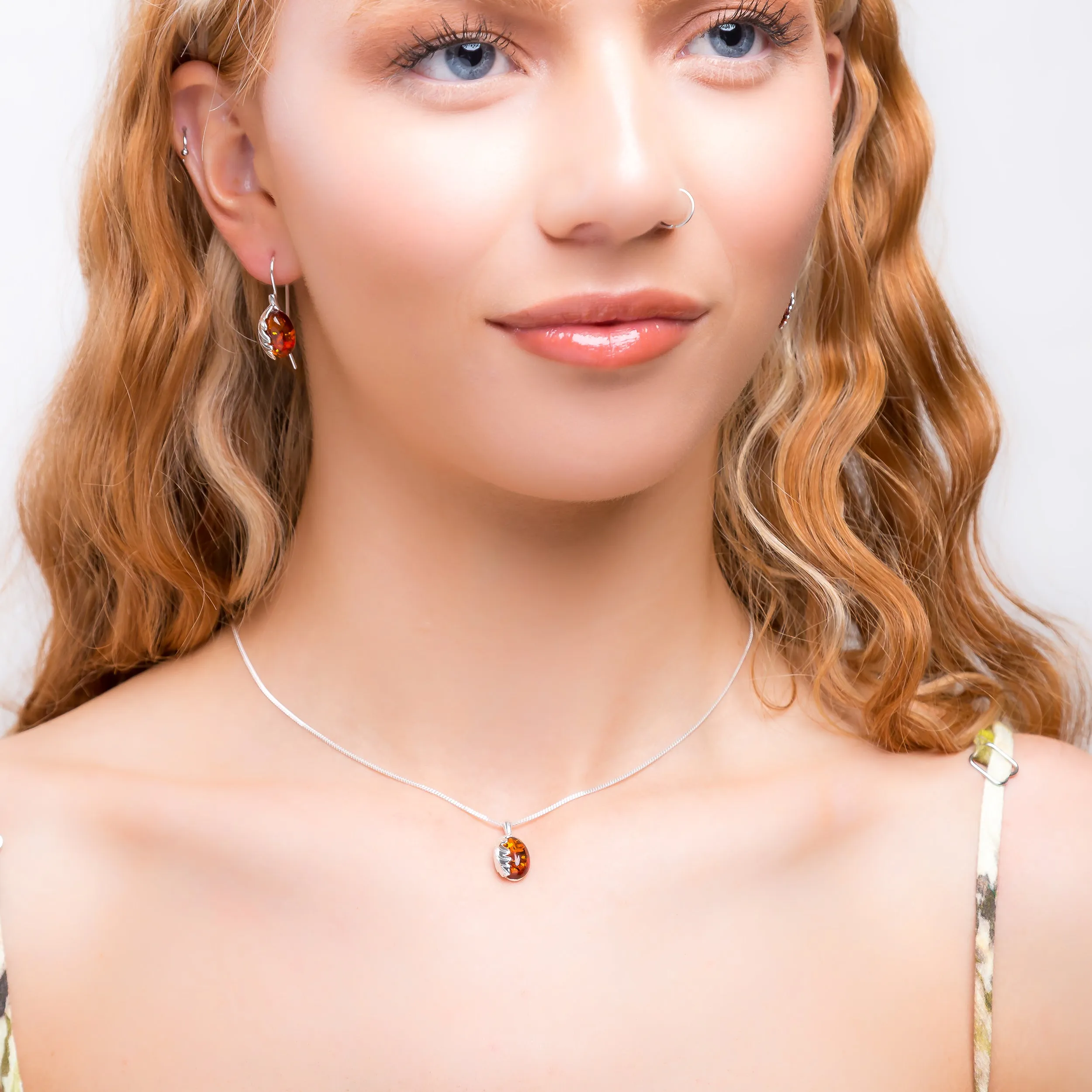Mighty Oak Leaf Necklace in Silver and Amber sold by Henryka product image thumbnail 3