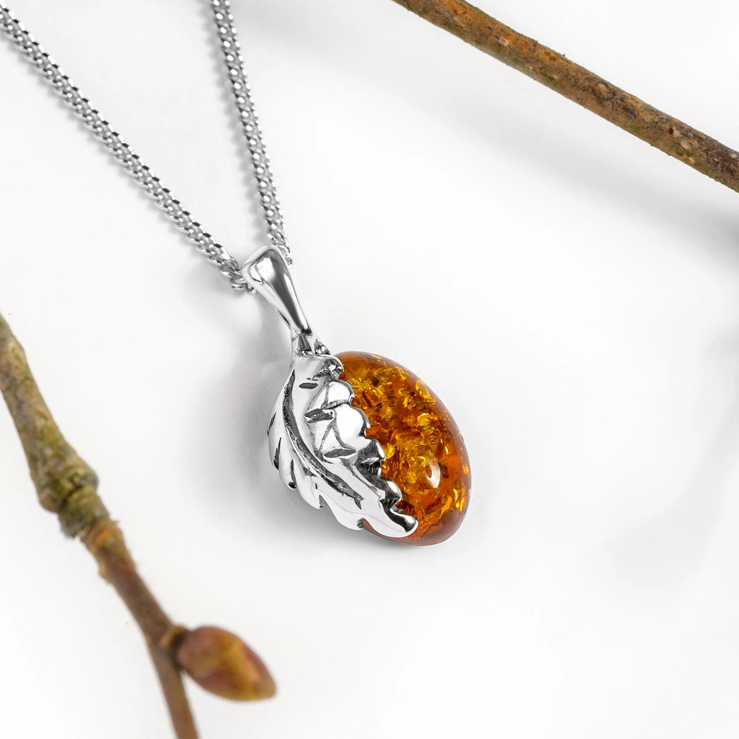 Mighty Oak Leaf Necklace in Silver and Amber sold by Henryka product image thumbnail 4