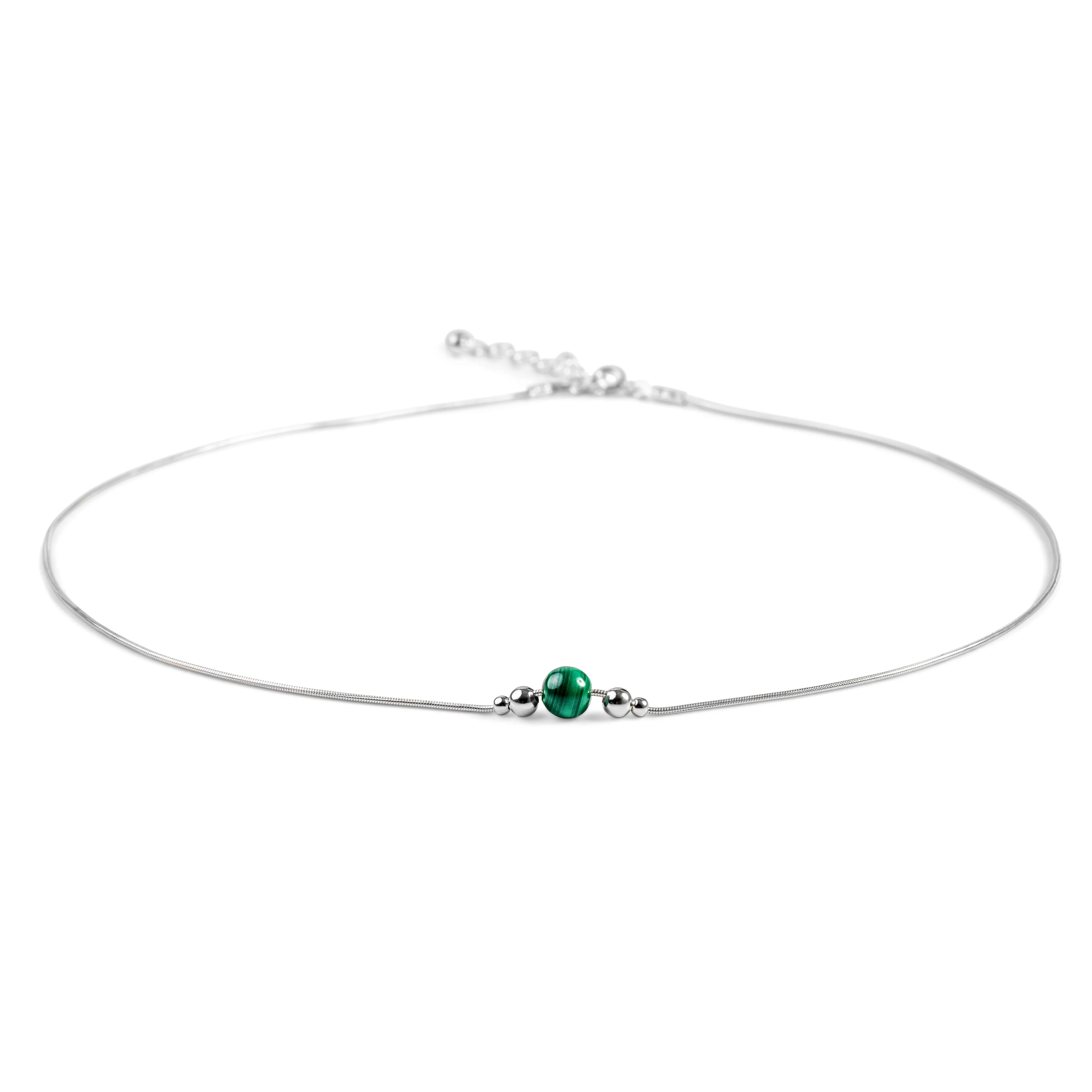 Delicate Single Stone Necklace in Silver and Malachite sold by Henryka product image thumbnail 4