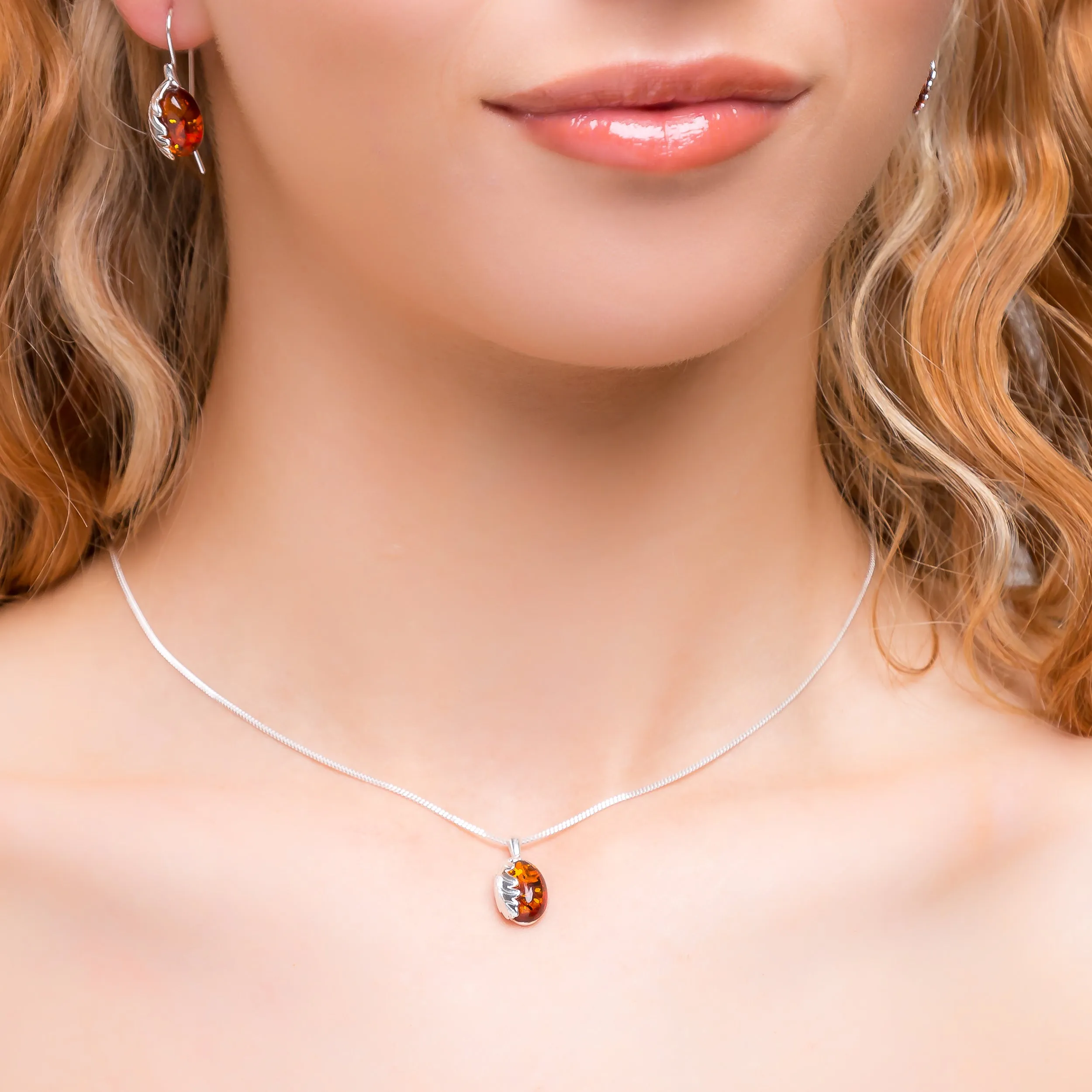 Mighty Oak Leaf Necklace in Silver and Amber sold by Henryka product image thumbnail 2