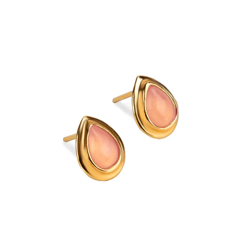 Classic Teardrop Stud Earrings in Silver with 24ct Gold & Rose Quartz sold by Henryka
