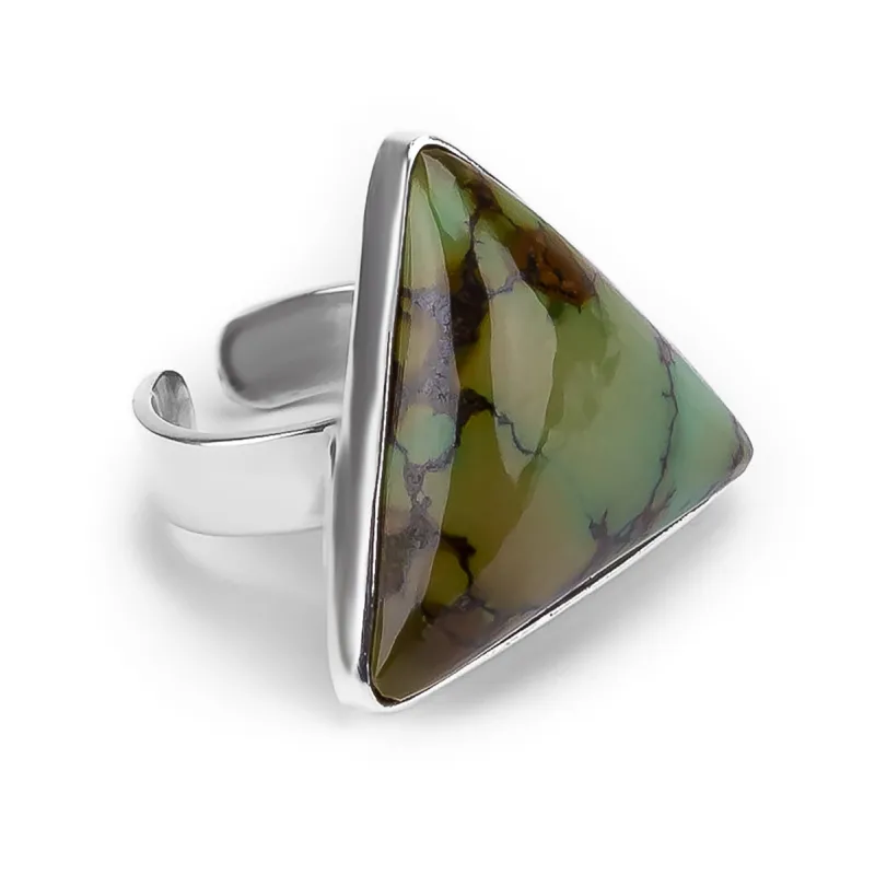 Triangle Tibetan Turquoise Statement Ring - Natural Designer Gemstone made by Henryka