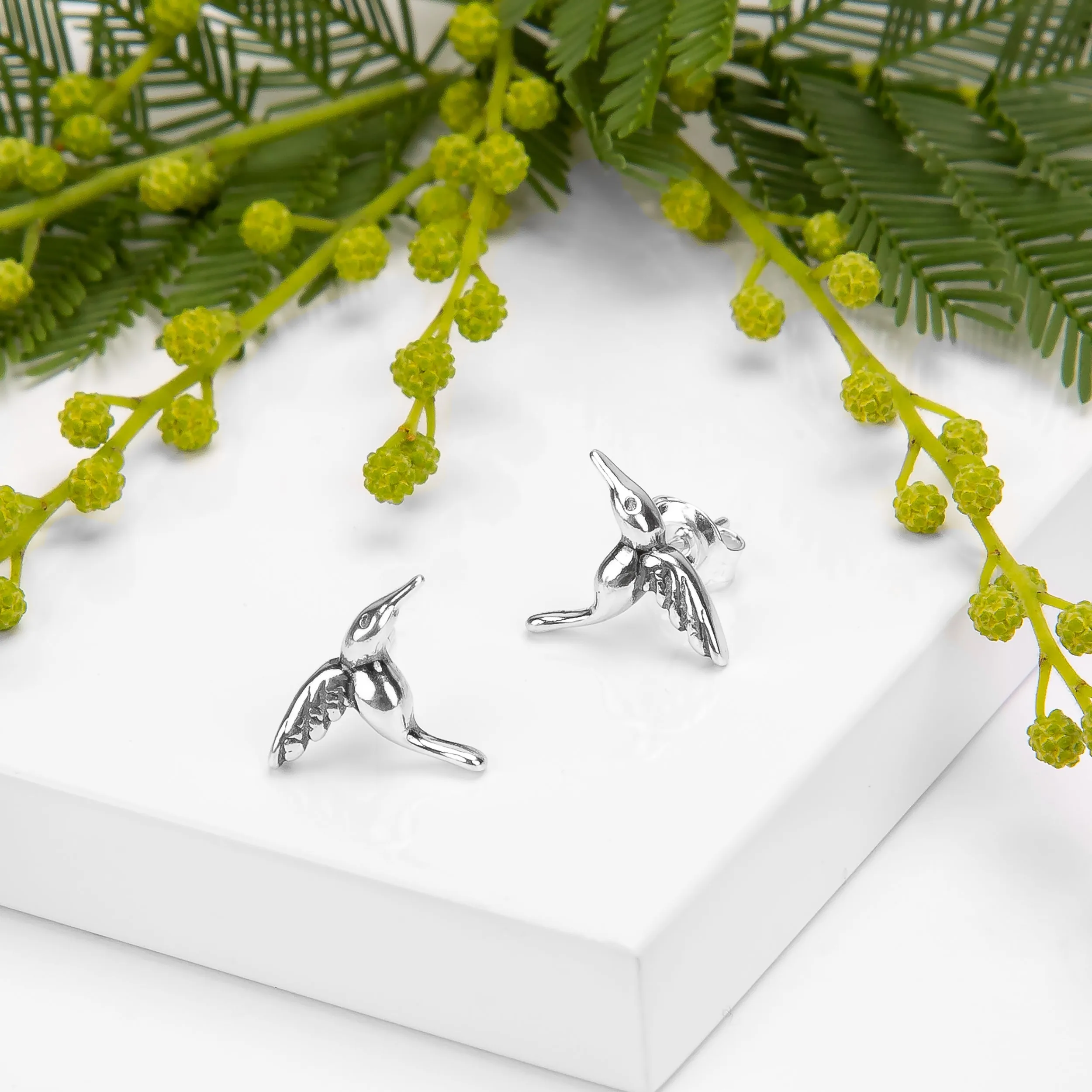 Miniature Hummingbird Stud Earrings in Silver sold by Henryka product image thumbnail 5