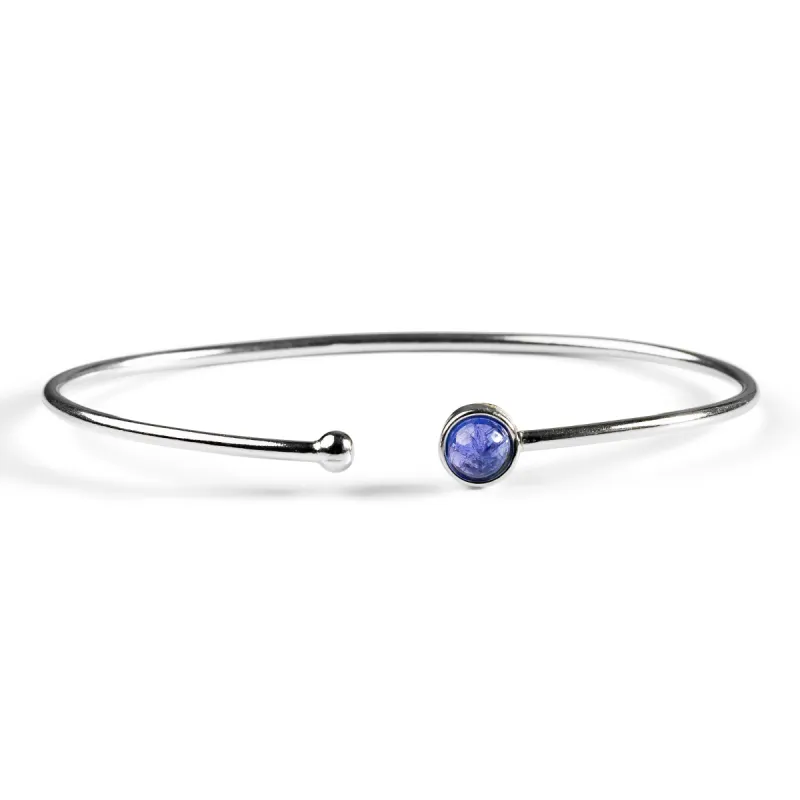 Simple Solo Cuff Bangle in Silver and Tanzanite sold by Henryka